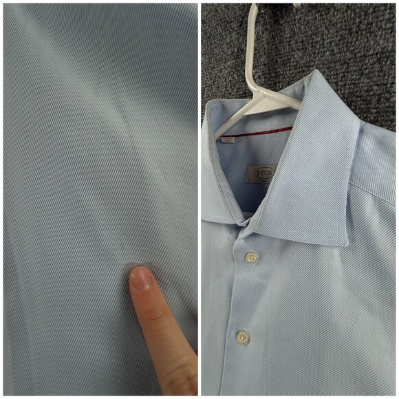 Eton Slim 17 Blue Twill Button Up Dress Shirt Men Cotton Long Sleeve Designer ** - Picture 11 of 16